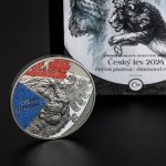 Stříbrná uncová investiční mince Český lev 2024 černá platina, diamond effect stand – obrázek 7
