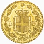 Zlatá mince 20 Lir Itálie Umberti I – obrázek 2