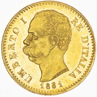 Zlatá mince 20 Lir Itálie Umberti I – obrázek 1