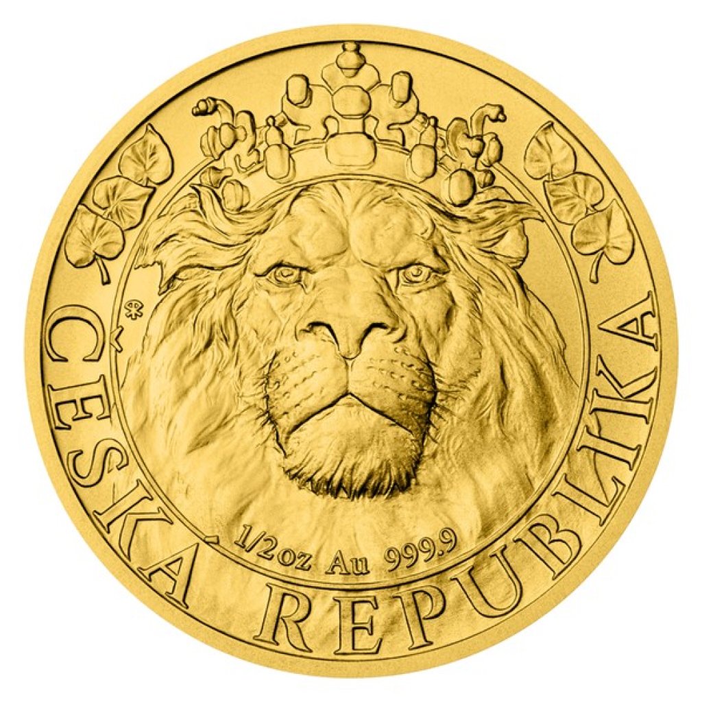 Zlatá 1/2oz investiční mince Český lev 2022 stand