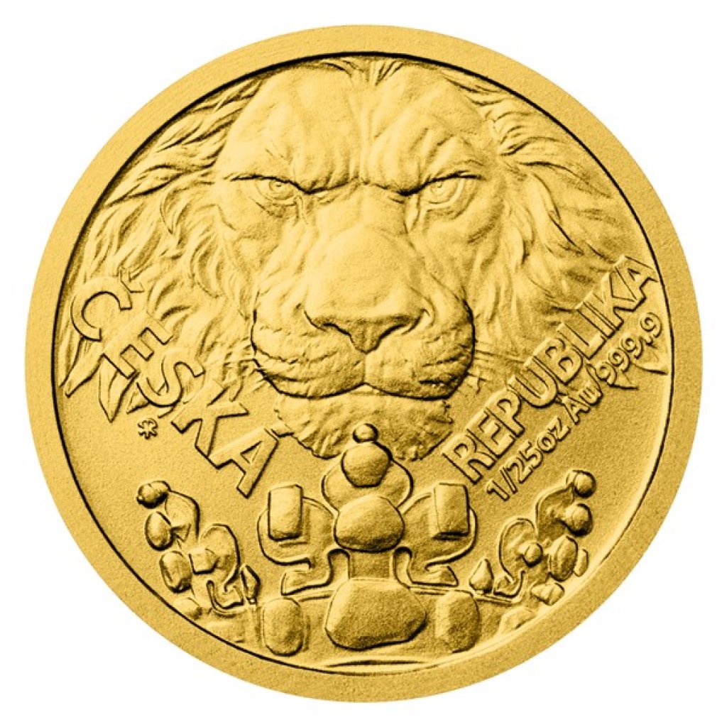 Zlatá 1/25oz investiční mince Český lev 2023 stand