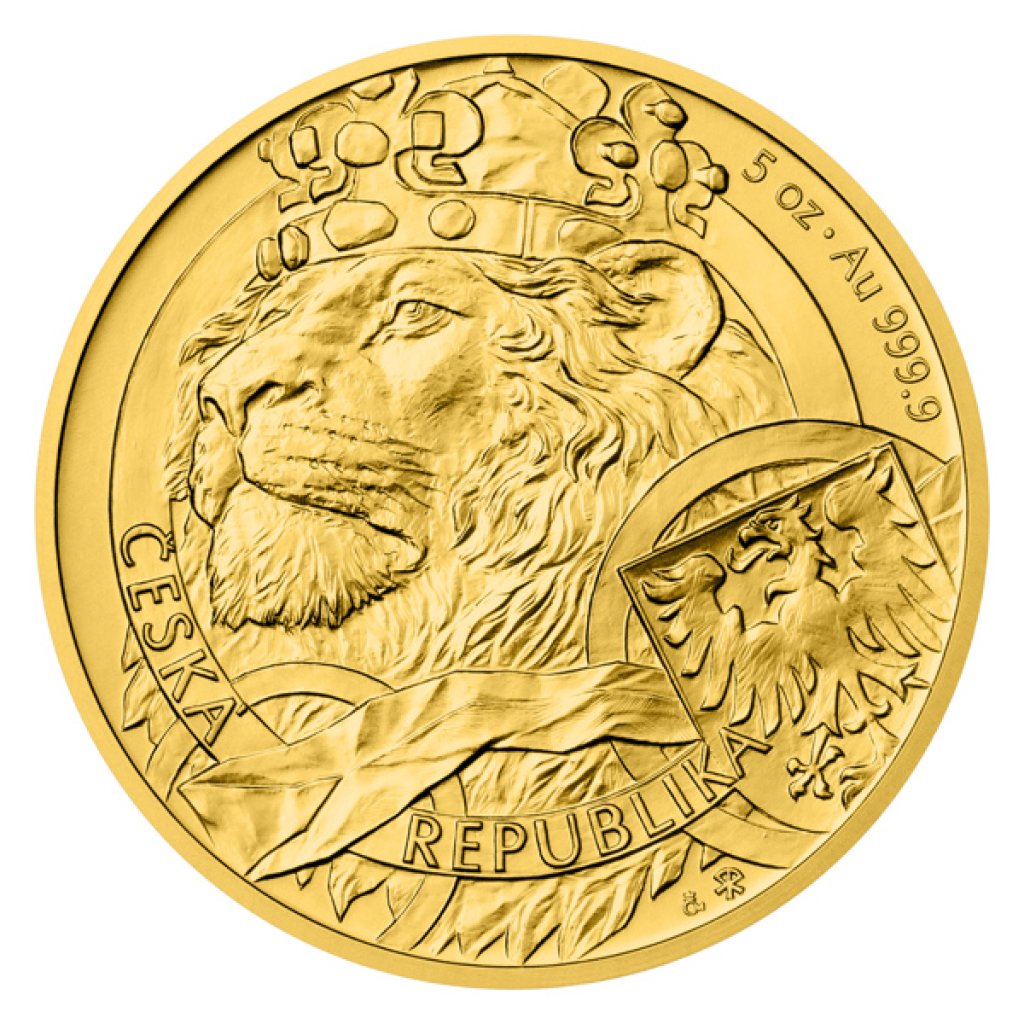 Zlatá 5oz investiční mince Český lev 2025 stand číslováno - OBRÁZEK 1