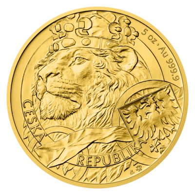 Zlatá 5oz investiční mince Český lev 2025 stand číslováno - OBRÁZEK 1