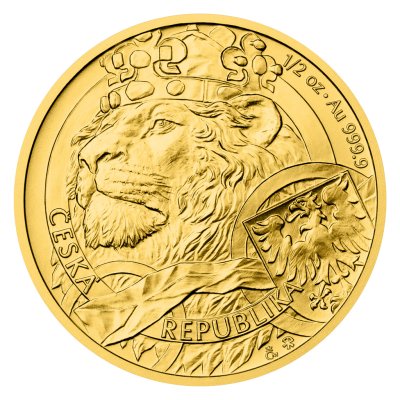 Zlatá 1/2oz investiční mince Český lev 2025 stand – obrázek 1