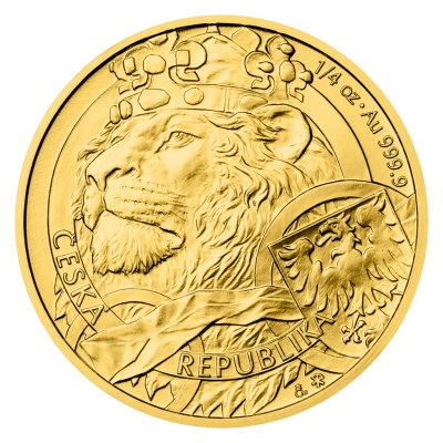 Zlatá 1/4oz investiční mince Český lev 2025 stand – obrázek 1