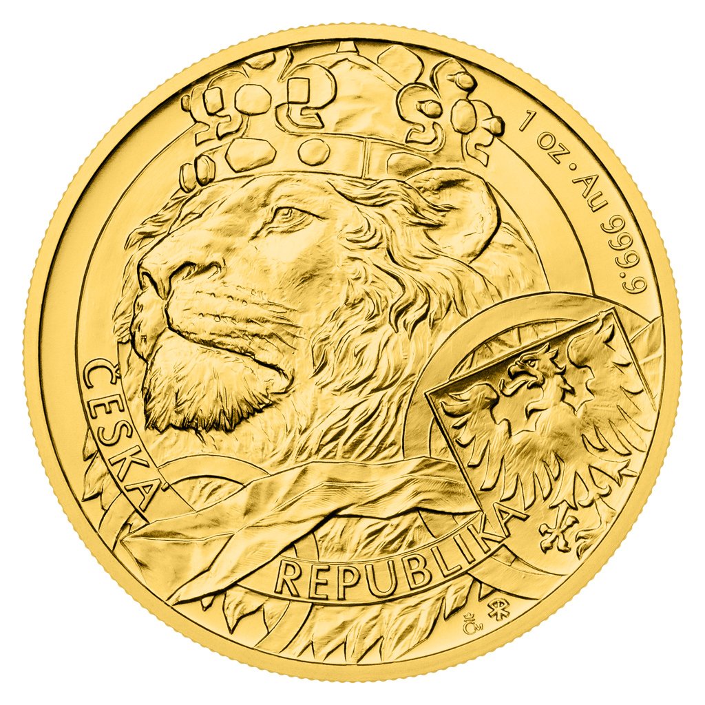 Zlatá 1oz investiční mince Český lev 2025 stand – obrázek 1