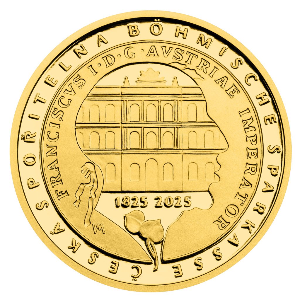Zlatá půluncová medaile Založení české spořitelny Böhmische Sparkasse proof – obrázek 1