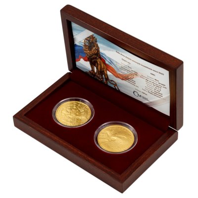 Sada dvou zlatých 1oz investičních mincí Český lev a Orel 2025 stand