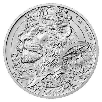 Stříbrná 1oz investiční mince Český lev 2025 stand – obrázek 1
