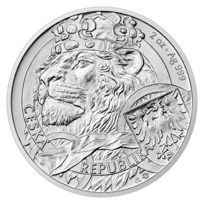 Stříbrná 2oz investiční mince Český lev 2025 stand – obrázek 1