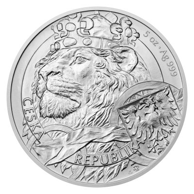 Stříbrná 5oz investiční mince Český lev 2025 stand – obrázek 1