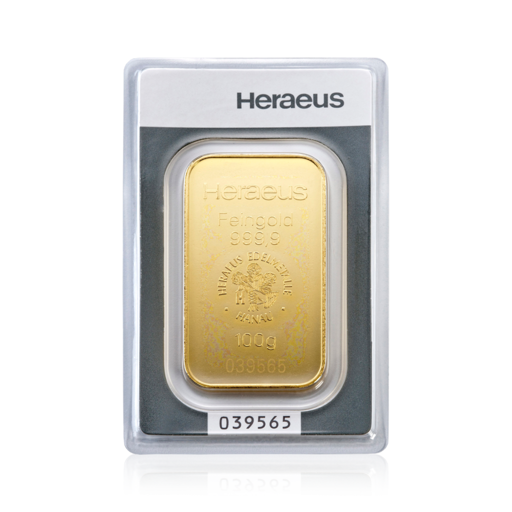 Zlatý investiční slitek Heraeus 100 g - obrázek 1