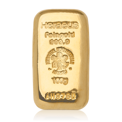 Zlatý slitek 100 g Heraeus odlévaný - obrázek 1