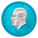 Stříbrná 1oz investiční mince Český lev 2025 space blue stand – obrázek 2