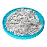 Stříbrná 1oz investiční mince Český lev 2025 space blue stand – obrázek 3
