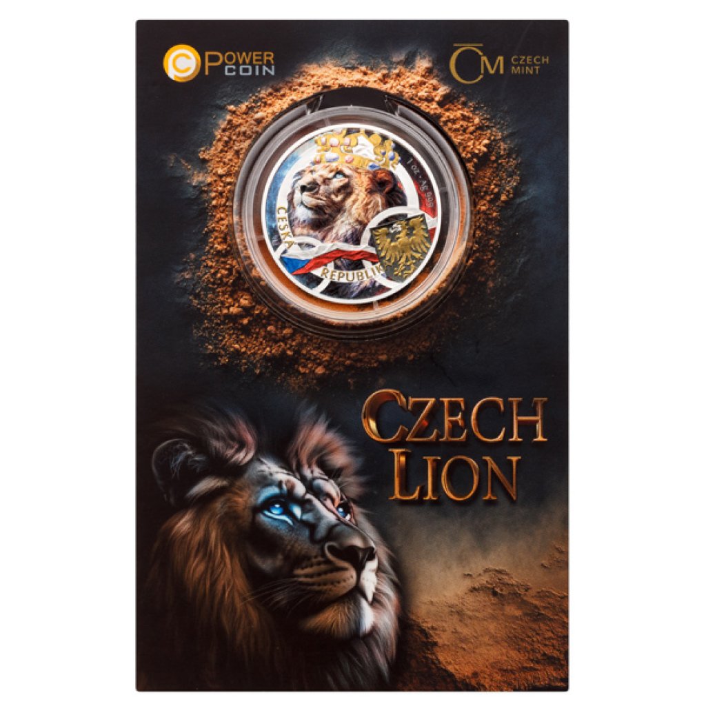 Stříbrná 1oz investiční mince Český lev 2025 kolor proof