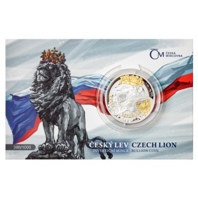 Stříbrná 1oz investiční mince Český lev 2025 selekt. pokov Au proof číslovaný