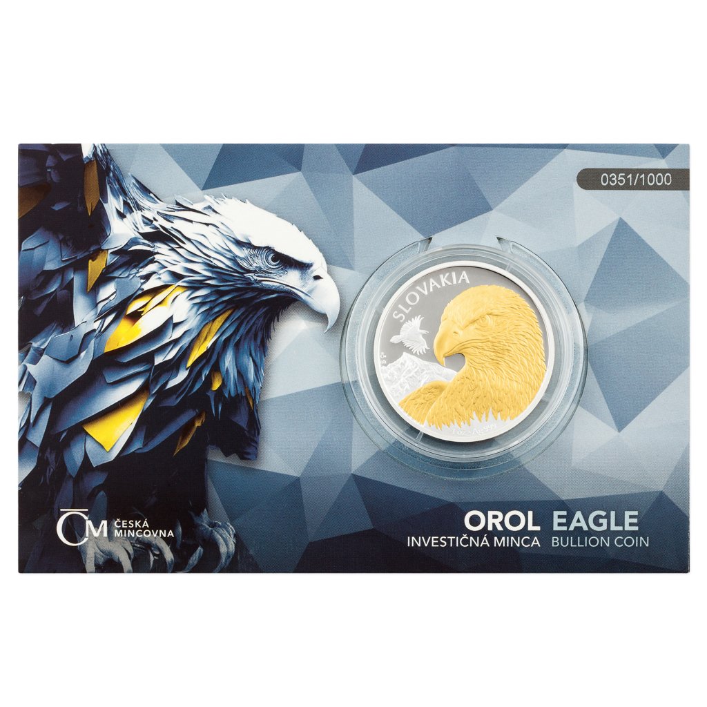 Stříbrná 1oz investiční mince Orel 2025 selekt. pokov Au proof číslovaný – obrázek 1