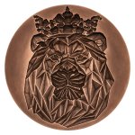 Měděná medaile Český lev s pamětním listem, inkusní ražba, patina stand - obrázek 2