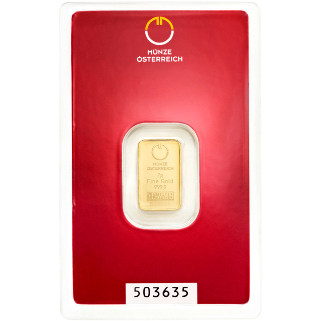 Zlatý slitek 2 g Münze Österreich kinebar - obrázek 1