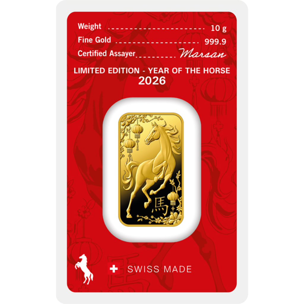 Zlatý slitek 10 g Argor-Heraeus Kůň 2026 - obrázek 1