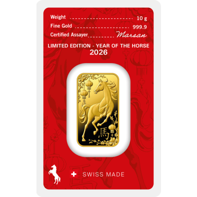 Zlatý slitek 10 g Argor-Heraeus Kůň 2026 - obrázek 1