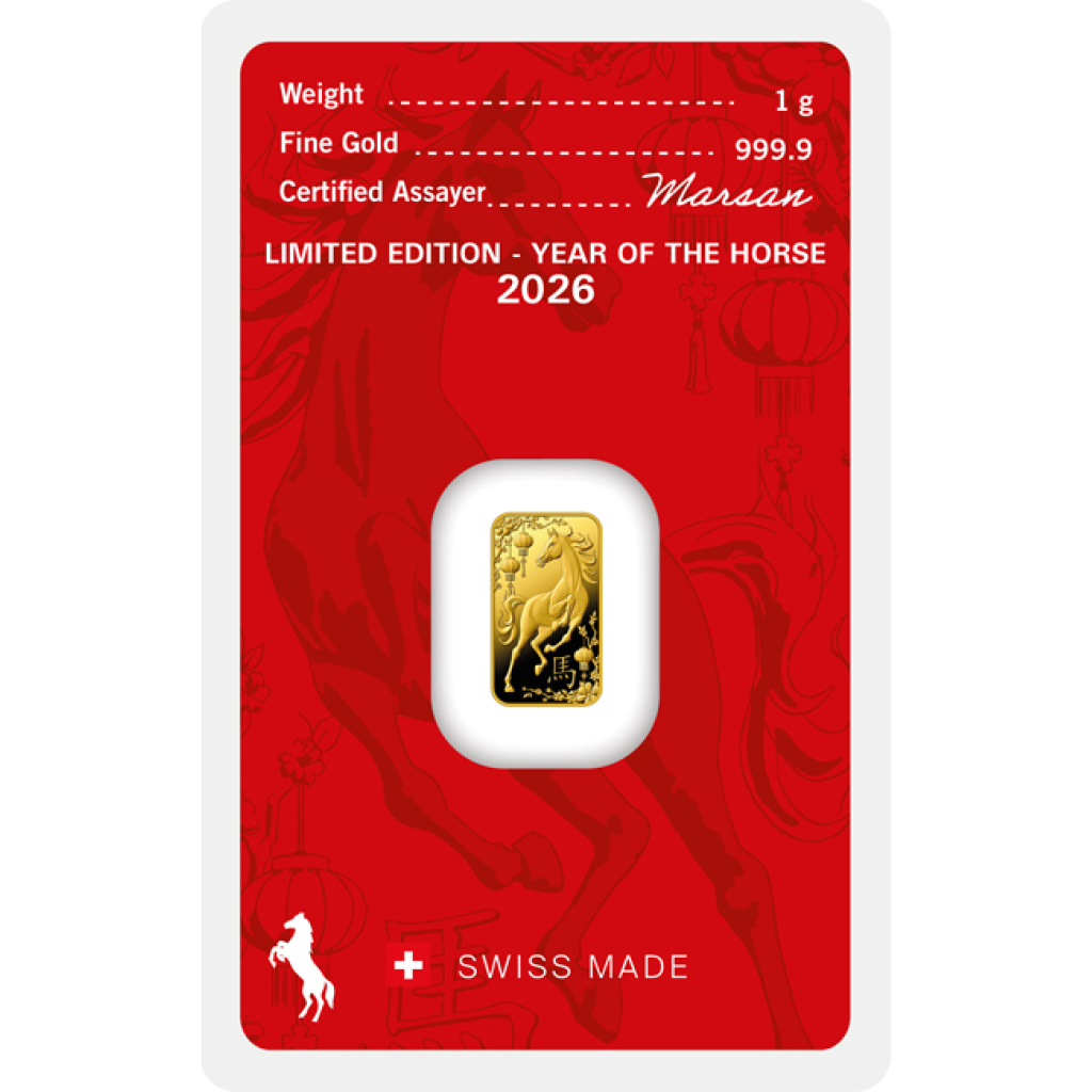Zlatý slitek 1 g Argor-Heraeus Kůň 2026 - obrázek 1