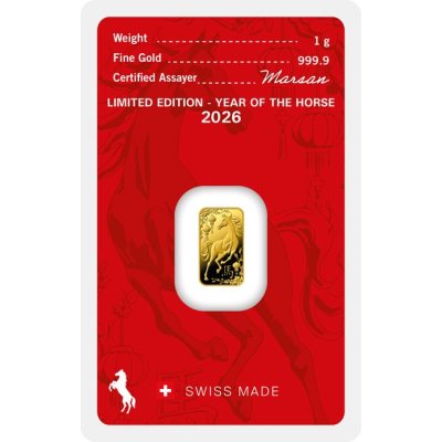 Zlatý slitek 1 g Argor-Heraeus Kůň 2026 - obrázek 1