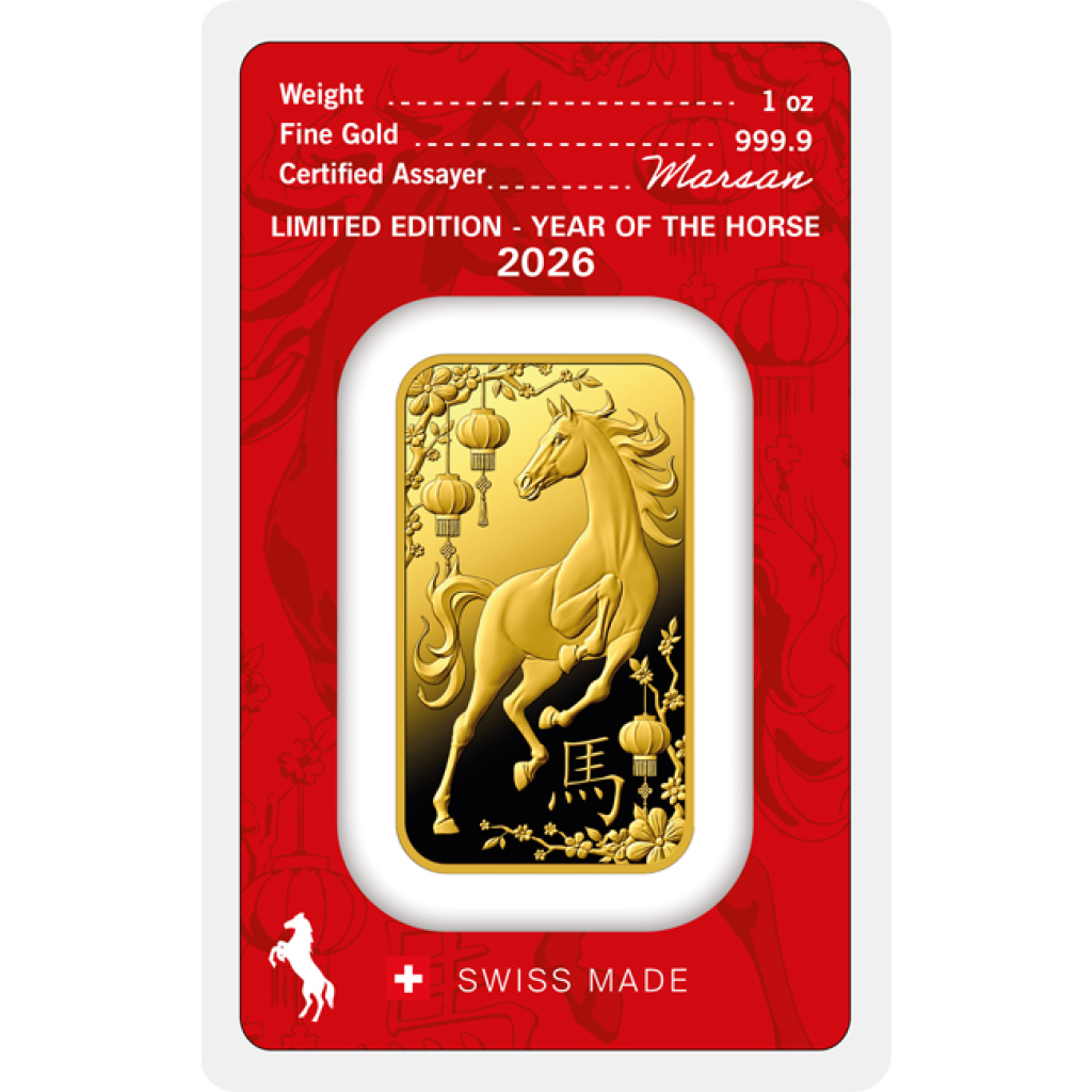 Zlatý slitek 1 Oz Argor-Heraeus Kůň 2026 - obrázek 1
