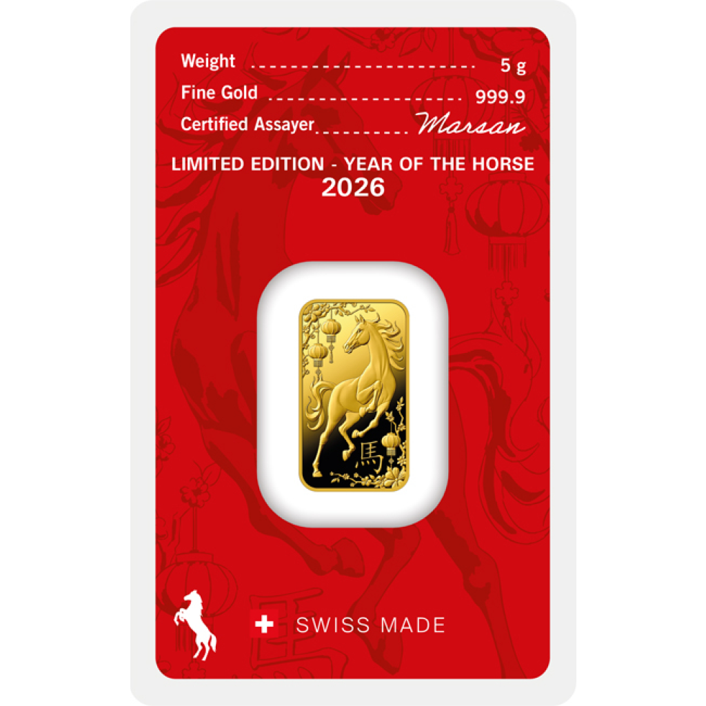 Zlatý slitek 5 g Argor-Heraeus Kůň 2026 - obrázek 1