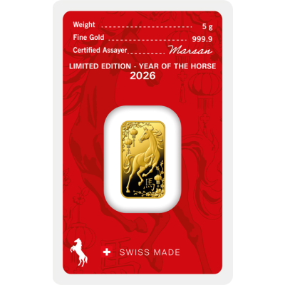 Zlatý slitek 5 g Argor-Heraeus Kůň 2026 - obrázek 1