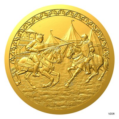 Zlatý pětidukát ČR 2026 - Karel IV. rytíř stand