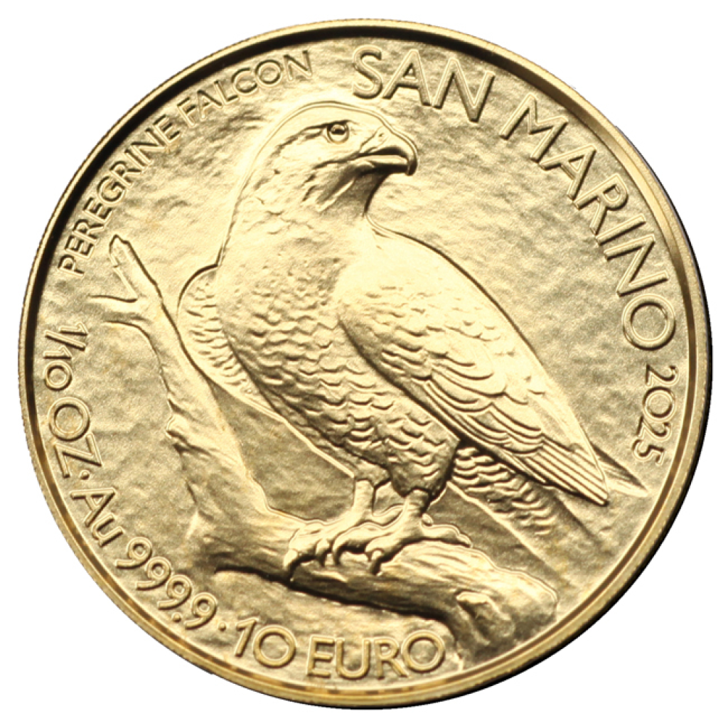 Zlatá mince 1/10 Oz San Marino Peregrine Falcon 2025 - obrázek 1