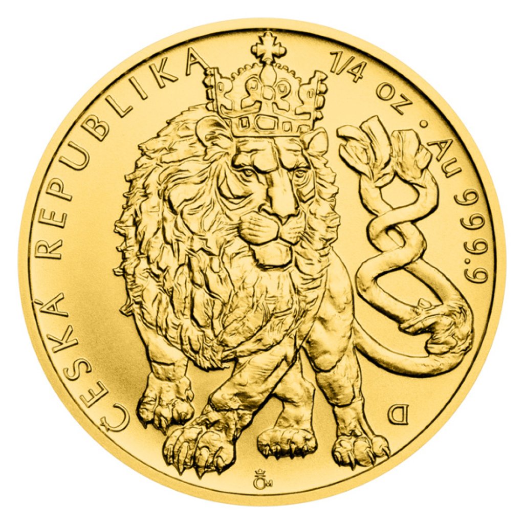 Zlatá 1/4oz investiční mince Český lev 2026 stand