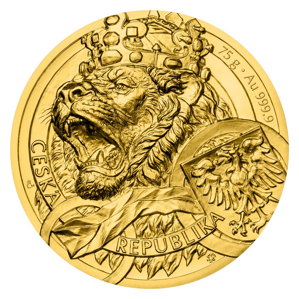 Zlatá 75g investiční mince Český lev 2025 vysoký reliéf stand číslováno – obrázek 1