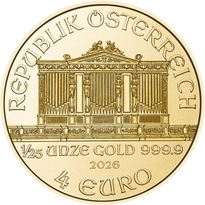 Zlatá mince 1/25 Oz Philharmoniker 2026 - obrázek 2
