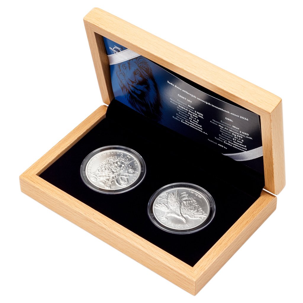 Sada dvou stříbrných 1oz investičních mincí Český lev a Orel 2026 stand - obrázek 1