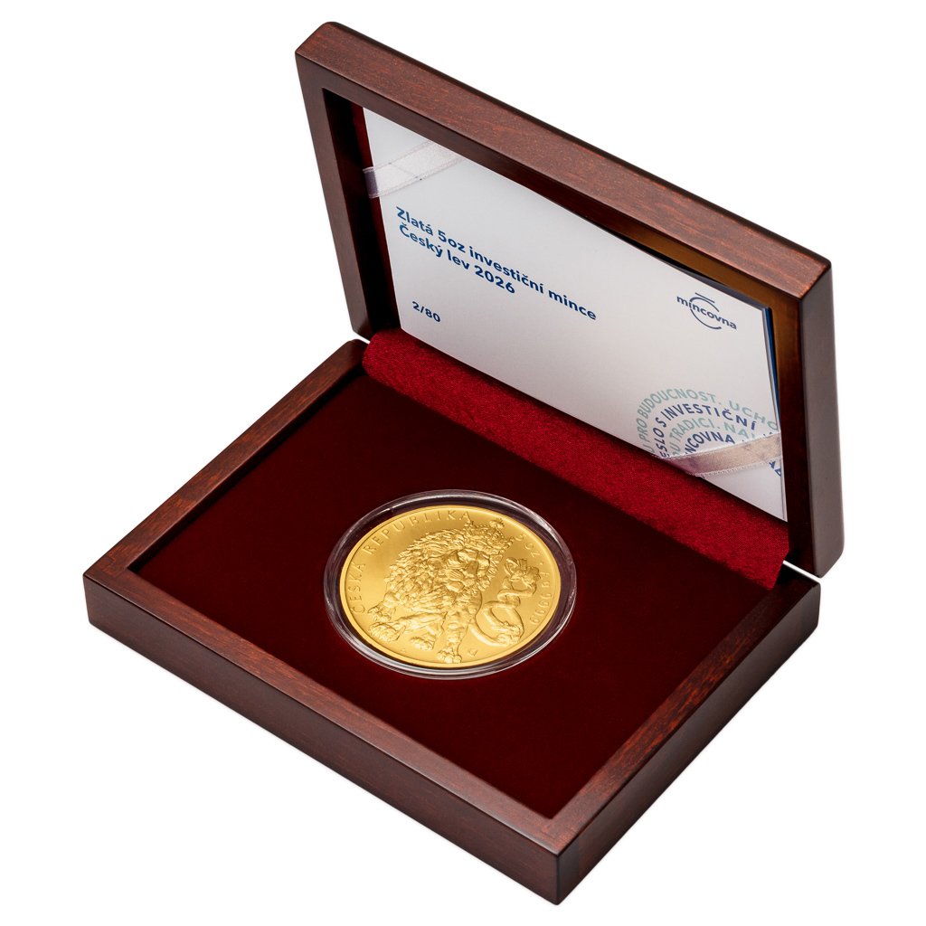 Zlatá 5oz investiční mince Český lev 2026 stand číslováno - obrázek 1