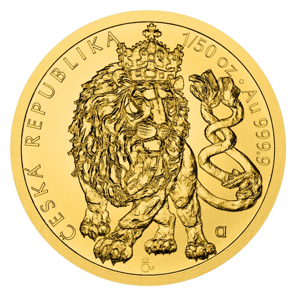 Zlatá 1/50oz investiční mince Český lev 2026 stand - obrzek 1