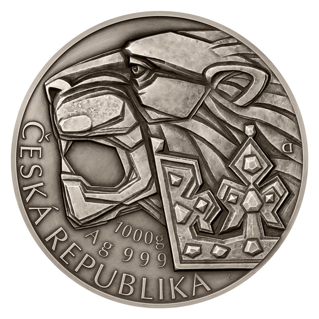 Stříbrná 1kg investiční mince Český lev 2026 vysoký reliéf, patina stand - obrázek 1