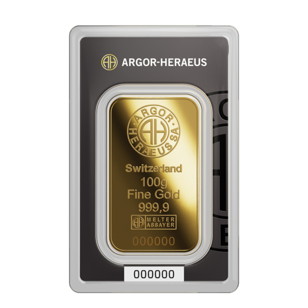 Zlatý investiční slitek Argor-Heraeus 100 g - obrázek 1