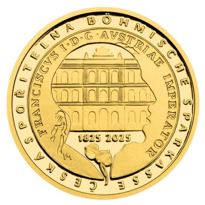 Zlatá půluncová medaile Založení české spořitelny Böhmische Sparkasse proof - obrázek 1