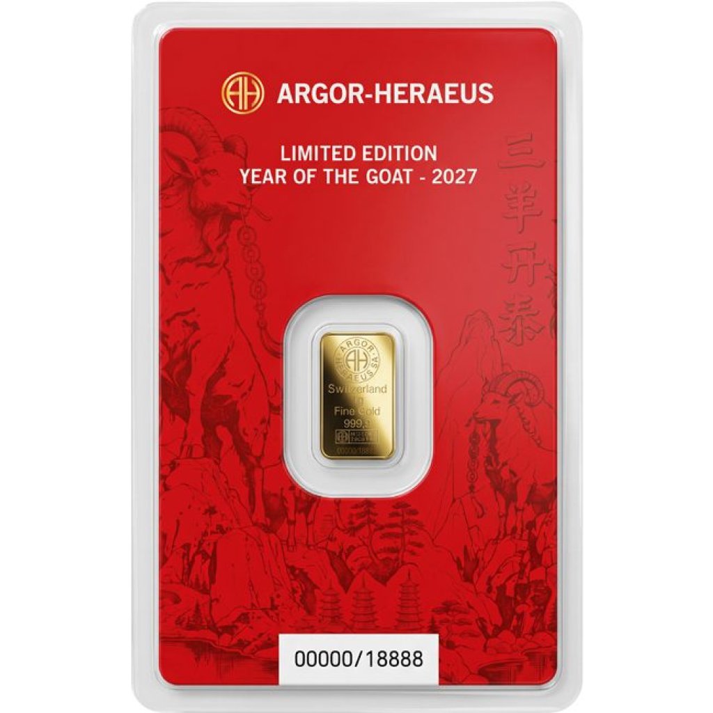 Zlatý slitek 1 g Argor-Heraeus Koza 2027 - obrázek 1