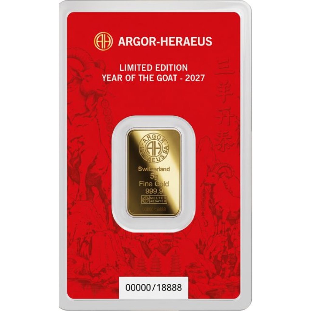 Zlatý slitek 5 g Argor-Heraeus Koza 2027 - obrázek 1