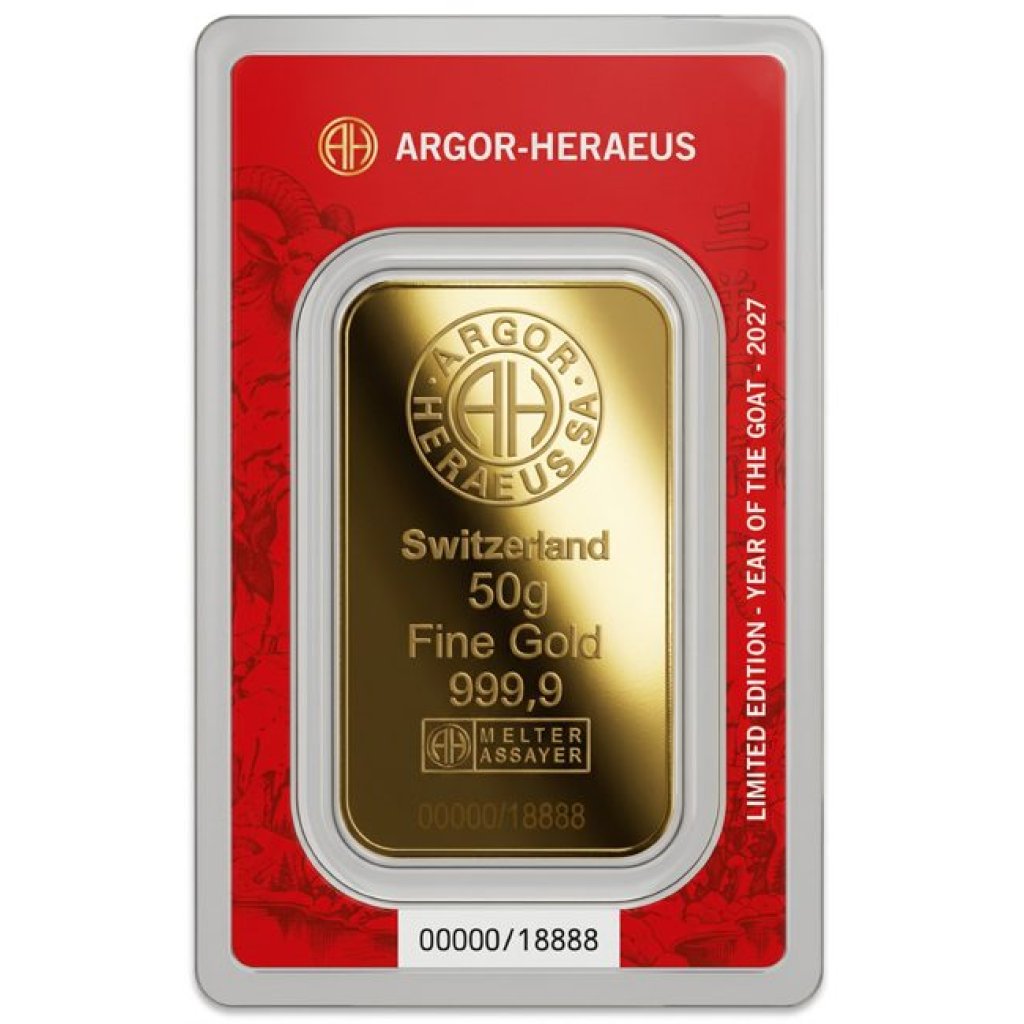 Zlatý slitek 50 g Argor-Heraeus Koza 2027 - obrázek 1